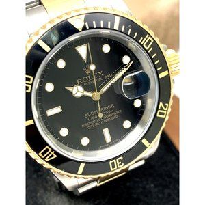 Rolex Men's Watch 16613 Submariner Automatic Black Dial Two Tone 18k Gold Steel